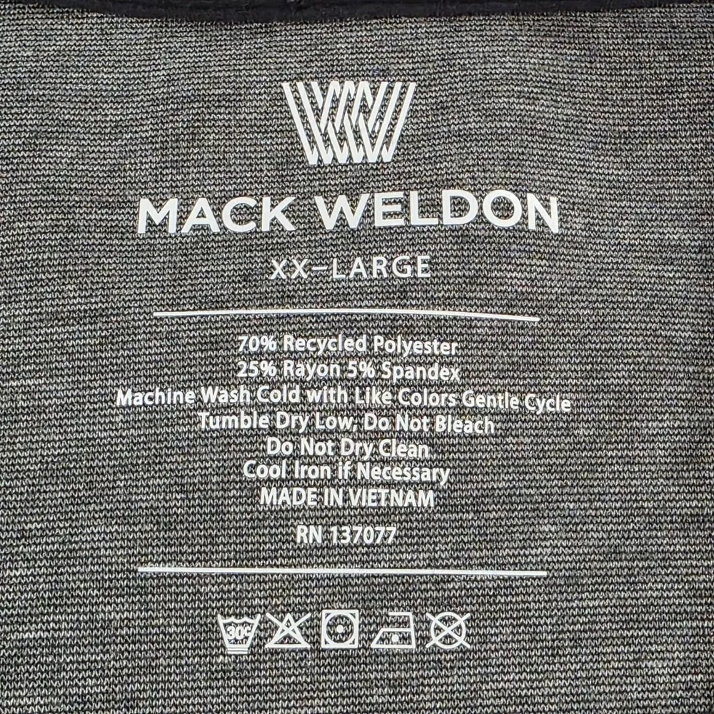 Mack Weldon Mens‎ XXL Charcoal Heather Grey Quarter Zip Pullover Tech Stretch